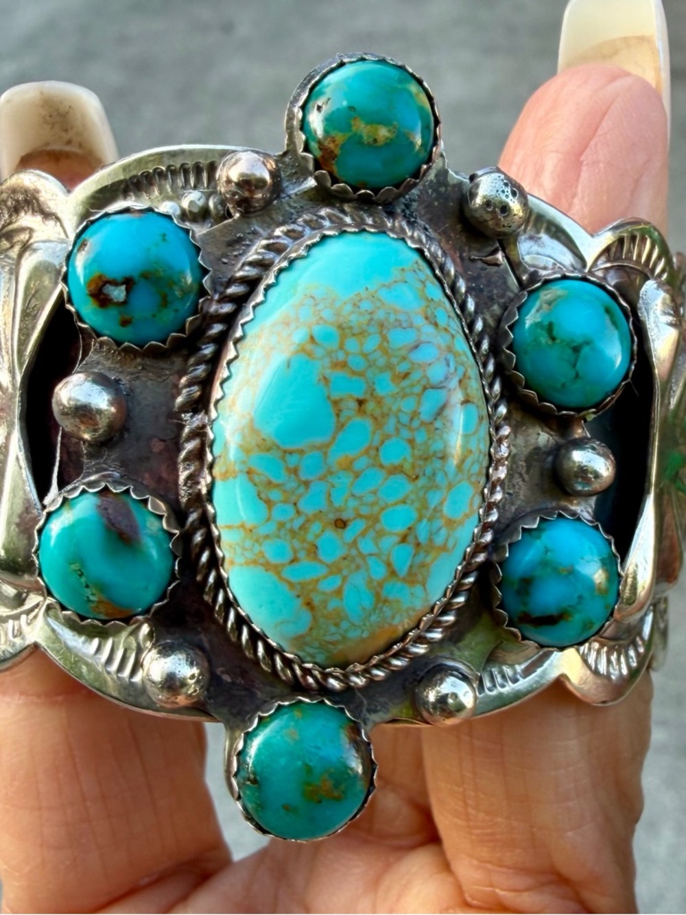 Vintage, Genuine Turquoise/ Sterling Silver, Artist Stamped Cuff Bracelet